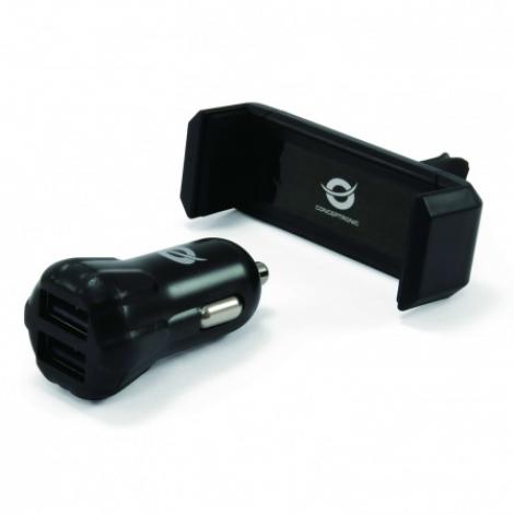 CARGADOR 2X USB CONCEPTRONIC COCHE + SOPORTE - Imagen 1