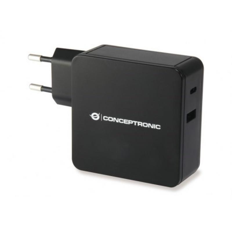 CARGADOR CONCEPTRONIC USB - USB-C 60W NEGRO - Imagen 1