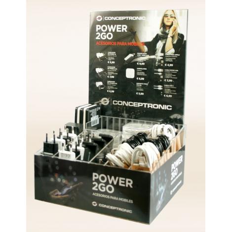 DISPLAY ACRILICO POWER2GO CON 70 ARTICULOS - Imagen 1