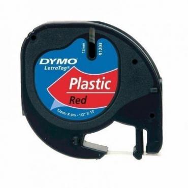 CINTA DYMO 91203 12MMX4M PLASTICO ROJO LETRAGRAF - Imagen 1