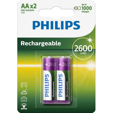 PILAS PHILIPS RECARGABLE R-6 2600MAH PACK 2 - Imagen 1