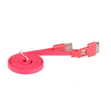 CABLE 3GO USB A MICRO USB Y APPLE 30 PIN PLANO ROJ - Imagen 1