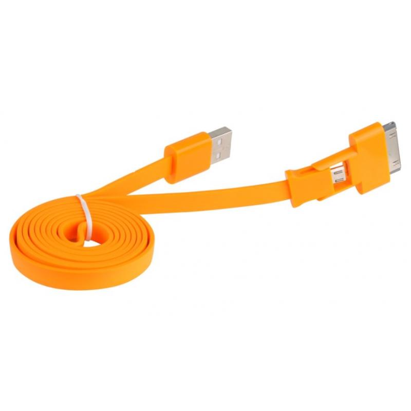 CABLE 3GO USB A MICRO USB Y APPLE 30 PIN PLANO NAR - Imagen 1